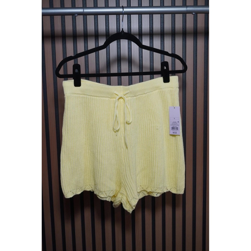 Wild Fable Yellow Knit Shorts Women Large High Rise Drawstring Scallop Hem NWT